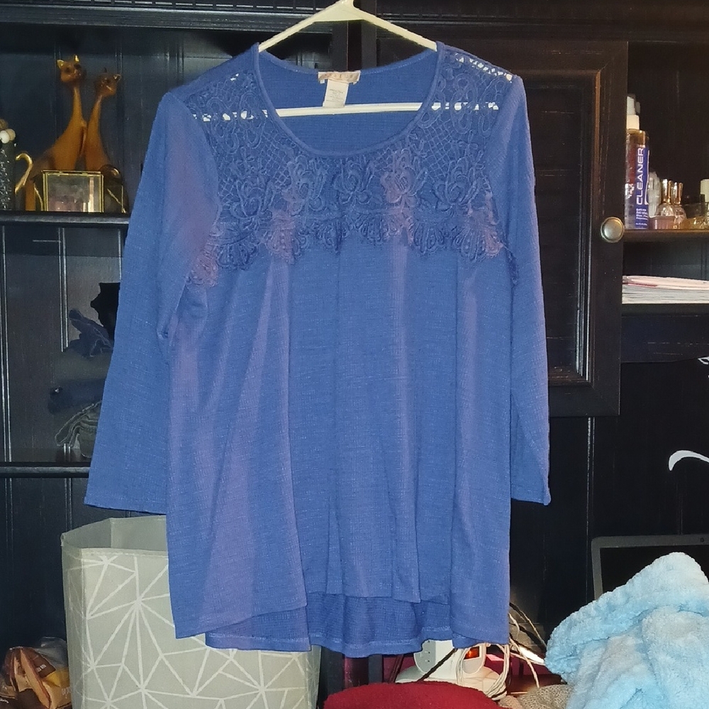 Chenault Royal Blue Lace Accent Blouse